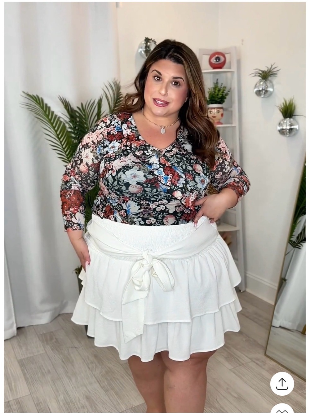 Plus Size White Tiered Ruffle Skirt with Waist Tie